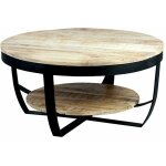Garona - table basse ronde �80cm en bois massif et m�tal noir