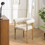 Gaston - chaise tissu bouclette, dossier arrondi pieds bois blanc