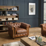 Gaston - fauteuil marron chesterfield capitonn vintage 1 place cuir pieds bois