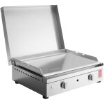 Gaz - chef 55 lisse + couvercle  charnires - 2 brleurs - inox 304 alimentaire - plancha planet