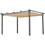 Gazebo pergola avec structure en aluminium et plateau re'tractable e'cru en polyester 3x4x2, 3 m version ...