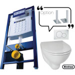 Bti - support en applique + cuvette wc courte + abattant et plaque de commande sans jeu de pieds autoportant ...
