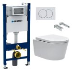 Geberit - pack bati - support 112cm + cuvette swiss aqua technologies sans bride + plaque blanche (satrimlessg ...
