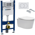 Pack bati - support geberit 112cm + wc sans bride swiss aqua technologies + plaque blanche + set d'isolation ...