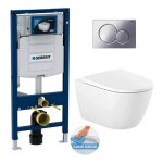 Pack wc bati geberit duofix up320 + cuvette roca sans bride + abattant soft close + plaque chrome (gebona ...