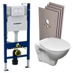 Pack wc bati - support geberit duofix + wc cersanit s - line pro + abattant + plaque blanche + set d'habillage ...