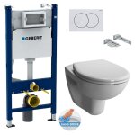 Geberit - pack wc bati - support duofix + wc sans bride vitra normus + abattant softclose + plaque blanche ...