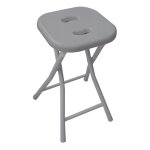 Tabouret pliant gedy, r�sine et m�tal, structure chrom�e, assise grise