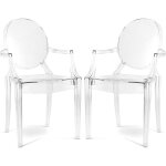 Privatefloor - lot de 2 chaises de salle  manger transparentes - design avec accoudoirs - louis xiv ...