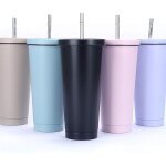 Gobelet en acier inoxydable avec paille et couvercle (noir, 750ml) - fei yu