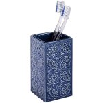 Gobelet salle de bain, porte brosse � dent cordoba, c�ramique � relief, 6, 5x12x6, 5 cm, bleu fonc� - ...