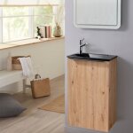Meuble lave mains wc effet chne avec lave - mains design noir - l. 42. 5 x h. 68. 6 cm - sans robinetterie ...