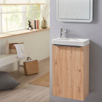 Meuble lave mains wc effet chêne sans robinetterie - l. 42. 5 x h. 72. 5 cm - pour robinetterie à gauche ... Meuble lave mains wc effet chêne sans robinetterie - l. 42. 5 x h. 72. 5 cm - pour robinetterie à gauche ...