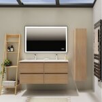 Godart - meuble salle de bain 120 cm - double vasque céramique - effet chêne sonoma - a suspendre - karaib ... Godart - meuble salle de bain 120 cm - double vasque céramique - effet chêne sonoma - a suspendre - karaib ...