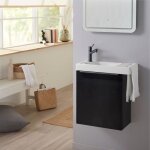 Pack lave - mains meuble noir mat avec poigne noire et porte serviette - robinetterie eau froide  gauche ...