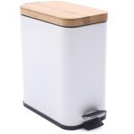 Poubelle de 5 l - petite poubelle rectangulaire en mtal - avec couvercle en bambou - interrupteur  ...
