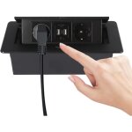 Prise escamotable  charge rapide pop up pour plan de travail bureau (noir, double insert euro + double ...
