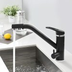 Robinet de cuisine 3 voies noir, 3 en 1 rotatif  360 , mitigeur evier cuisine en acier inoxydable, ...