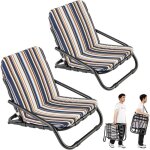 Goplus - lot de 2 chaises de plage pliantes, chaises de camping basses, cadre en aluminium, coussin doux, ...