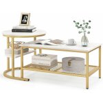 Goplus - lot de 2 tables basses gigognes - amovible et table ronde - plateau imitation marbre blanc - ...
