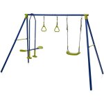 3 en 1 ensemble de portique et balanoire 3 agrs charge 200kg, tape - cul suspendu, 2 anneaux de gymnastique, ...