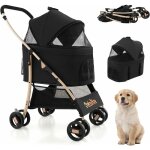3 en 1 poussette pliable pour chien chat, sige amovible, auvent rglable, entre en maille zippe, panier ...