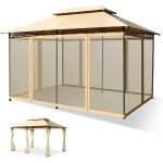 3, 9x2, 9m tonnelle de reception, chapiteau de jardin avec double toit avec moustiquaire detachable et ...