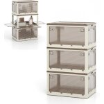 Goplus - lot de 3 bacs de rangement empilable en plastique 3x98l - bo�te pliable � 5 portes avec couvercle ...