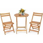 Goplus 3pcs salon de jardin pliant - 2 chaises + 1 table en bois d'acacia - table et chaise d'ext�rieur ...