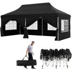 Goplus - 3x6m tonnelle jardin pliable avec 6 parois latrales, cadre mtallique rglable, entres zippes, ...