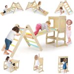 Goplus - 7 en 1 toboggan triangle d'escalade montesorri, escabeau convertible, tableau noir, table, chaise, ... Goplus - 7 en 1 toboggan triangle d'escalade montesorri, escabeau convertible, tableau noir, table, chaise, ...