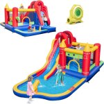 Goplus - 9 en 1 chteau gonflable enfant 3 - 10 ansavec souffleur - parc aquatique / toboggan / mur d'escalade ...