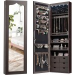 Goplus armoire a bijoux mural avec miroir et lumiere led, armoire de rangement mural, accrochee a la ...