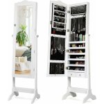 Goplus armoire a bijoux sur pied avec miroir, meuble a bijoux de dessus d?arc avec 14 lumieres led, 6 ...