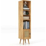 Goplus ? biblioth�que scandinave 30 x 30 x 137 cm ? porte en rotin tress� ? �tag�re r�glable 12 positions ...