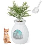 Bac  litire pour chat 63l, contrle odeurs, meuble litire chat cach avec fausse plante, galets, rideau ...