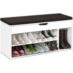 Goplus - banc a chaussures avec coussin, meuble a chaussure multifonctionnel en bois, commode a chaussures ...