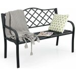 Goplus - banc de jardin, banquette de jardin pour 2 - 3 personnes en fer antirouille avec accoudoirs, ...