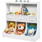 Goplus bibliothque enfants 8 cubes, meuble de rangement enfants avec 5 compartiments et 3 tiroirs pliables ...