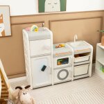 Goplus bibliothque enfants - meuble de rangement avec armoires / bacs / tableau blanc magntique / vier ...