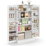 Goplus buffet de cuisine bas 60x40x120cm - 1 etag�re � 5 niveaux et 2 portes � 12 etag�res, blanc