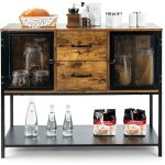 Goplus buffet de cuisine industriel, armoire de rangement avec 2 tiroirs presentoire meuble de salle ...