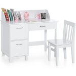 Goplus - bureau pour enfants avec chaise - 86x42x81cm - 1 tiroir coulissant + 2 portes + biblioth�que ...