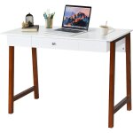 Goplus - bureau secretaire avec grand plateau et tiroir a poignee, bureau de travail informatique avec ...