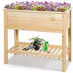 Goplus carre potager sur pieds, jardiniere rectangulaire en bois pour legumes, herbes, fleurs, lit sureleve ...