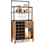 Casier � vin pour 18 bouteiles, avec 3 etag�res ouvertes, support de verres � vin, tiroir meuble rangement ...