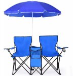 Goplus chaise de camping pliante 2 places avec parasol, poche isotherme et porte - gobelet?fauteuil de ...