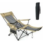 Goplus - chaise longue de camping pliable avec repose - pieds amovible - coussin rembourr / porte - ...