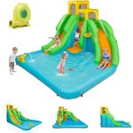Château gonflable avec 2 toboggans&piscine, parc aquatique avec mur d'escalade & panier de basket, aire ... Château gonflable avec 2 toboggans&piscine, parc aquatique avec mur d'escalade & panier de basket, aire ...