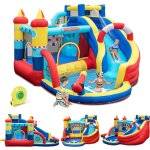 Chteau gonflable pirate, avec toboggan, pistolet  eau et trampoline, aire de jeux gonflable avec piscine ...